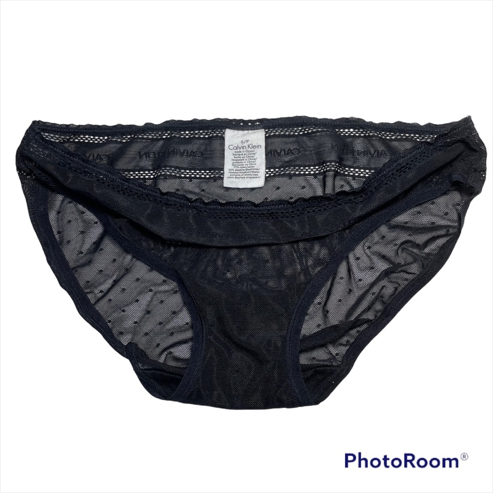 Calvin Klein black mesh logo waist panty size S